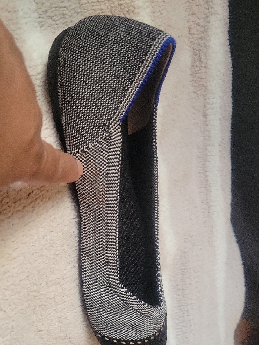Rothy's Black & Gray Knit Pointed Toe Flats with Blue Trim Sz8 - Picture 6 of 8